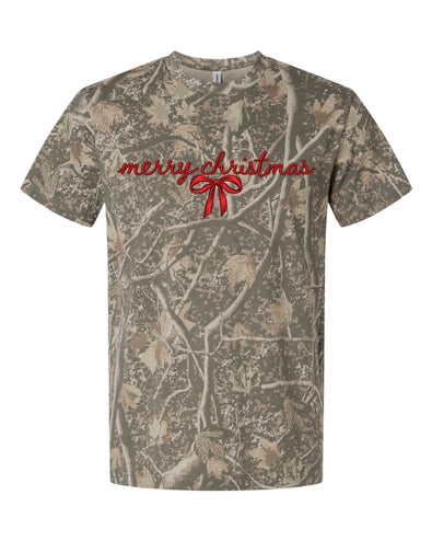 CAMO METALLIC PUFF MERRY CHRISTMAS TEE