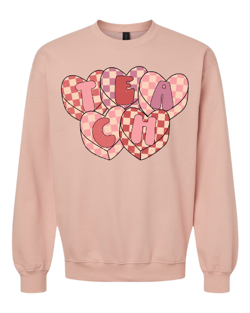 TEACH CHECKERED HEARTS TEE