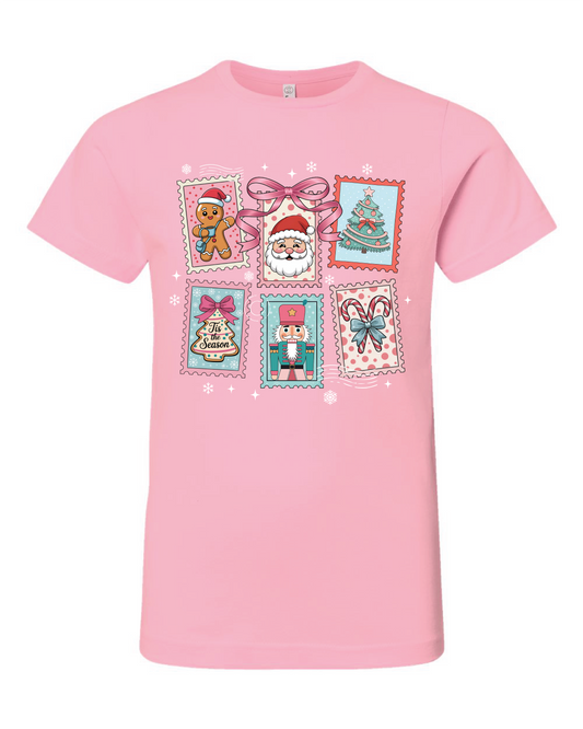 PINK CHRISTMAS STAMPS TEE